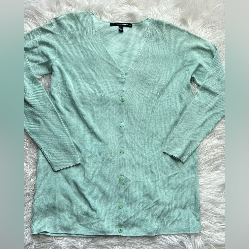 ELLEN TRACY  LARGE  Cardigan V-Neck Button Down Light Mint Green